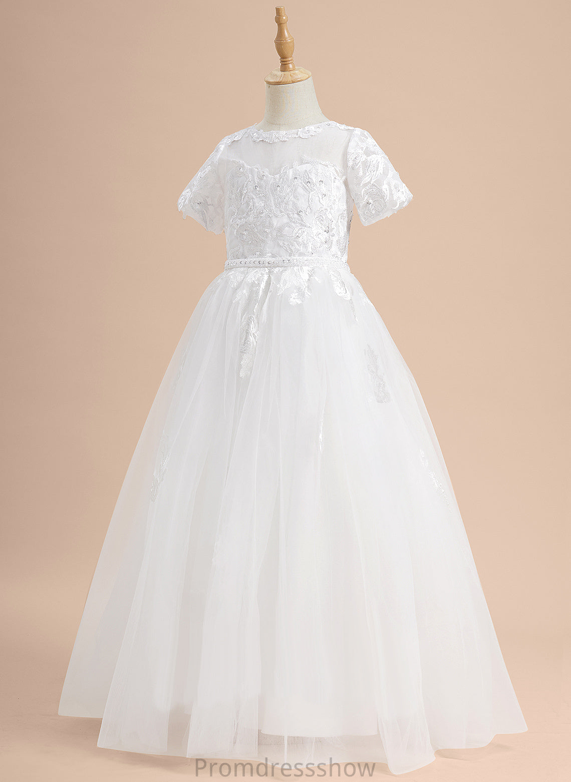 Girl Marie - With Neck Short Sleeves Ball-Gown/Princess Lace/Beading/Sequins Flower Girl Dresses Flower Dress Scoop Floor-length Tulle