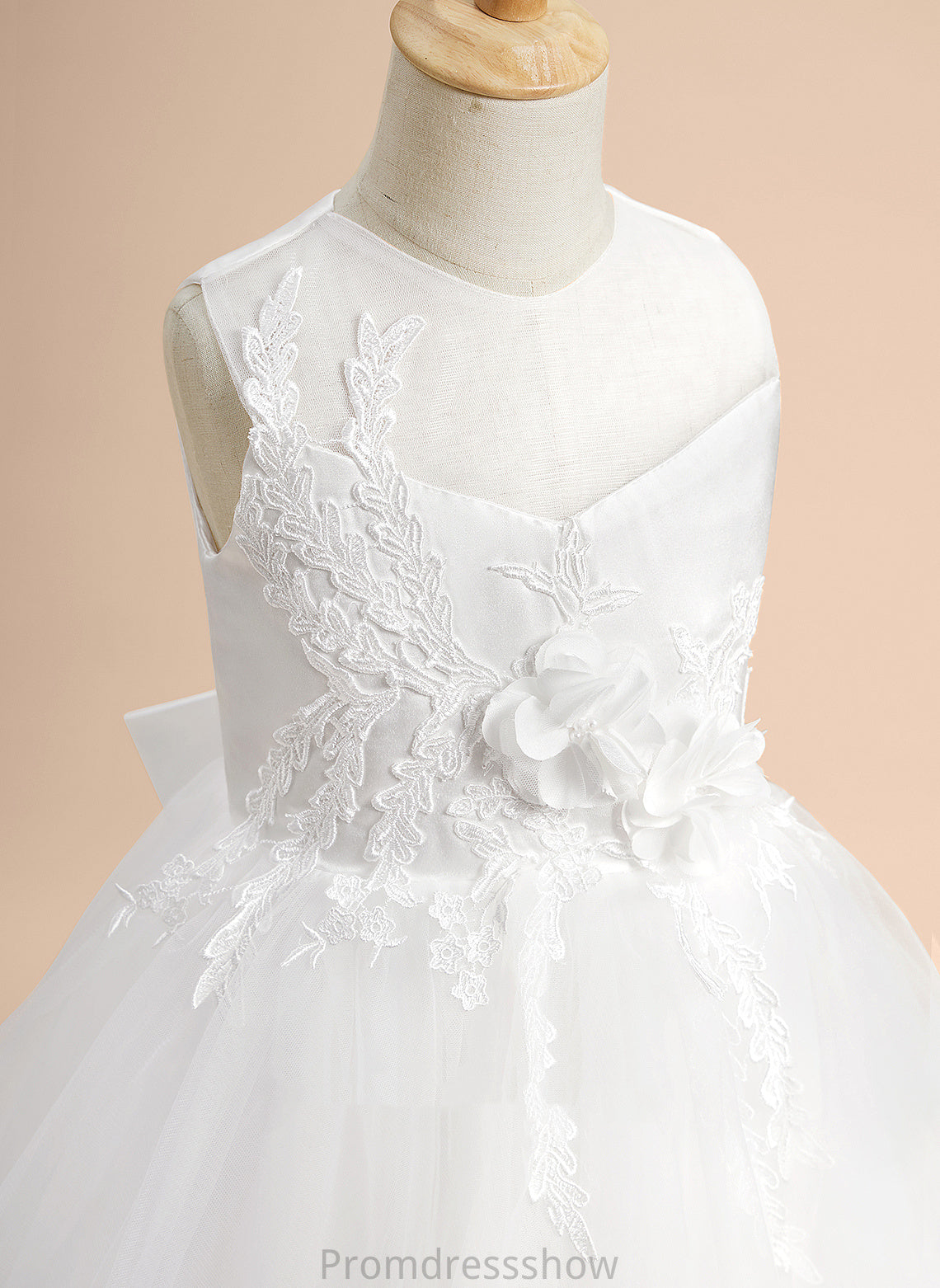 A-Line Lace/Flower(s)/Bow(s) - Sleeveless Flower Girl Dresses Knee-length Girl Flower With Neck Dress Scoop Satin/Tulle Anastasia