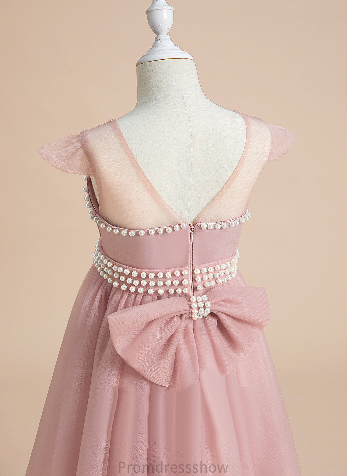 Girl Scoop A-Line Dress Satin/Tulle Flower Sleeveless With Flower Girl Dresses - Neck Annika Knee-length Beading/Bow(s)