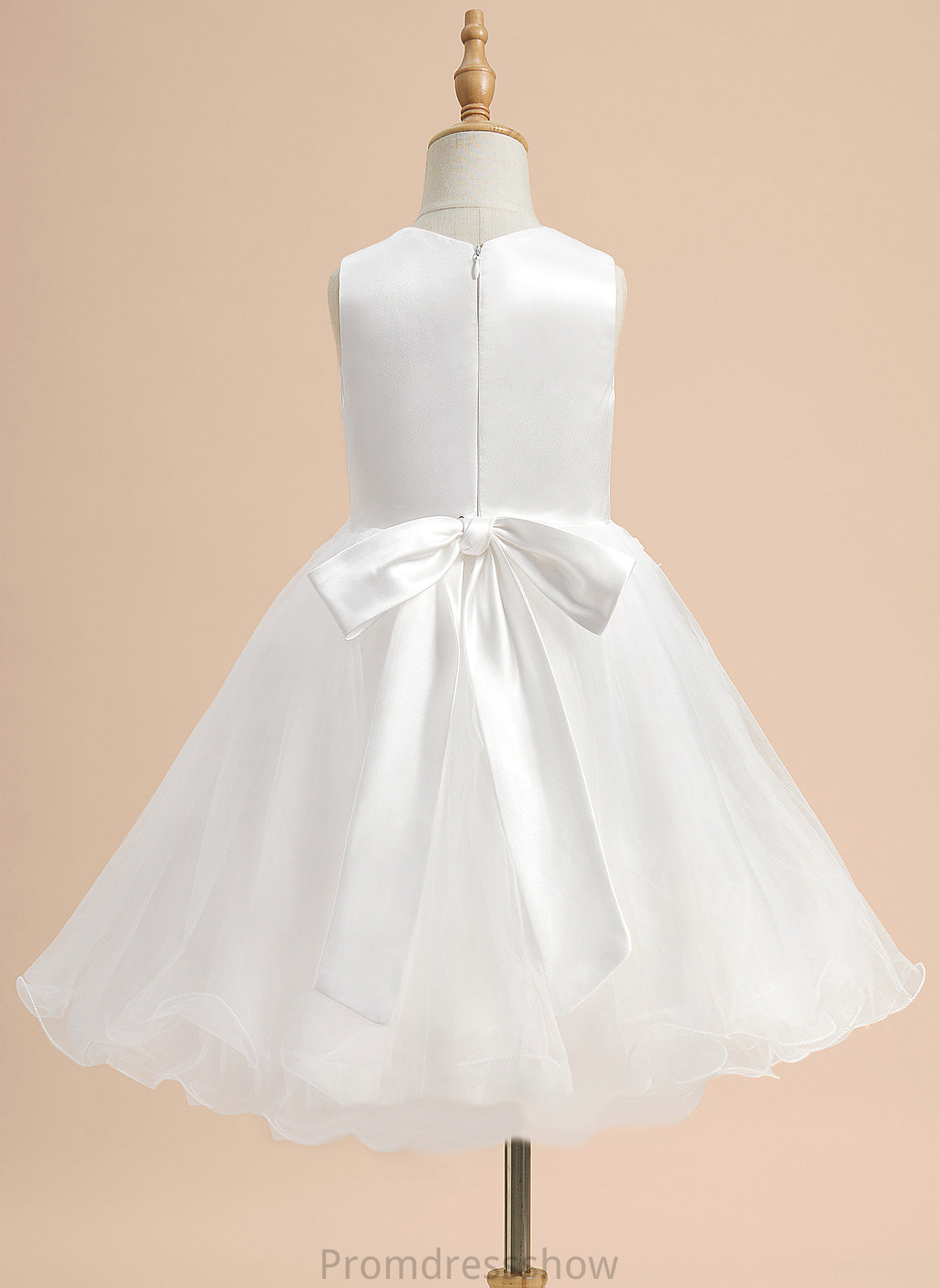 A-Line Lace/Flower(s)/Bow(s) - Sleeveless Flower Girl Dresses Knee-length Girl Flower With Neck Dress Scoop Satin/Tulle Anastasia