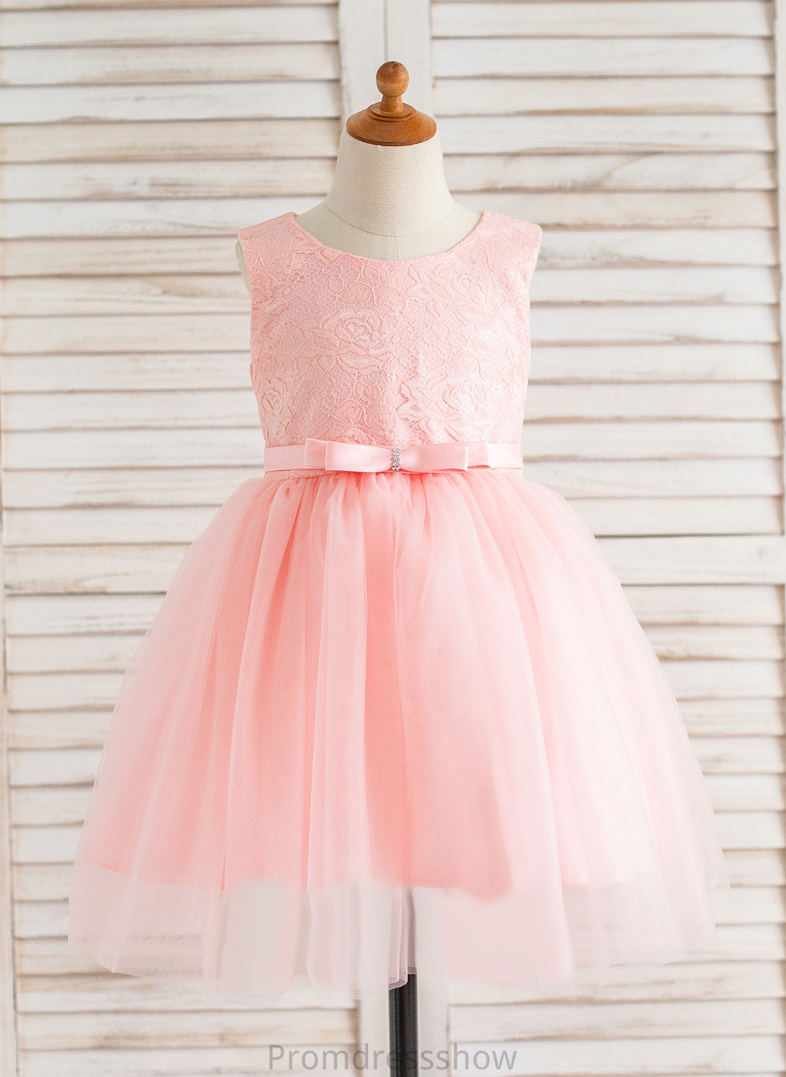 Tulle/Lace Flower Tiffany Ball-Gown/Princess - Scoop Neck Dress Bow(s) Sleeveless Girl With Knee-length Flower Girl Dresses