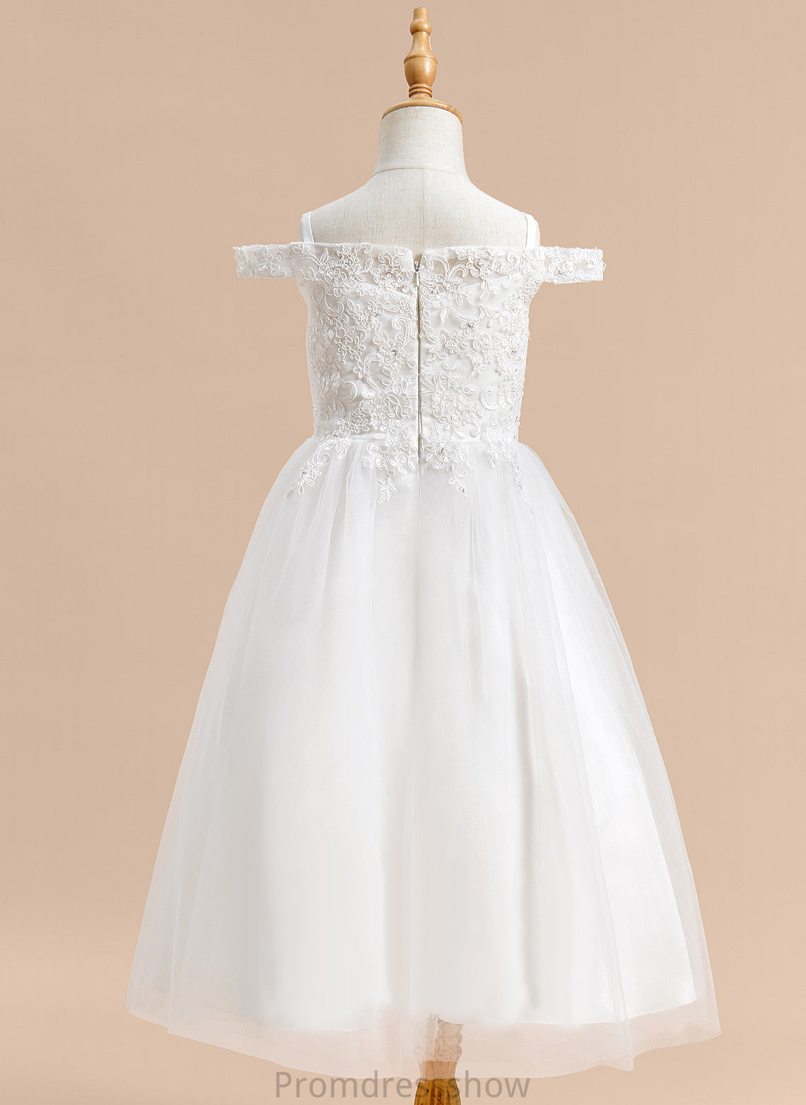 Tulle Flower Girl Dresses Sleeveless Flower Off-the-Shoulder Una Girl With - A-Line Dress Tea-length Lace