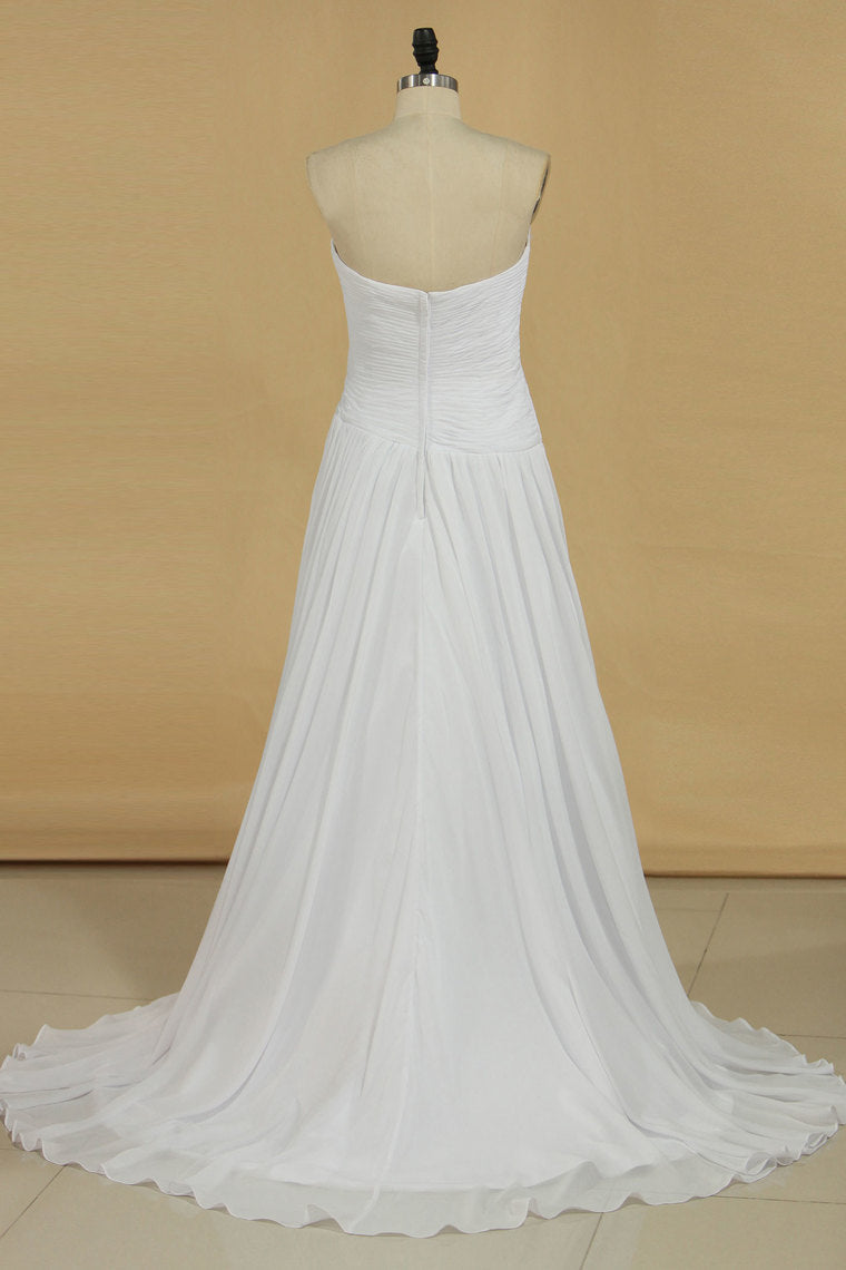 2024 Sweetheart Pleated Bodice A Line Wedding Dress With Flowing Chiffon Skirt Beaded