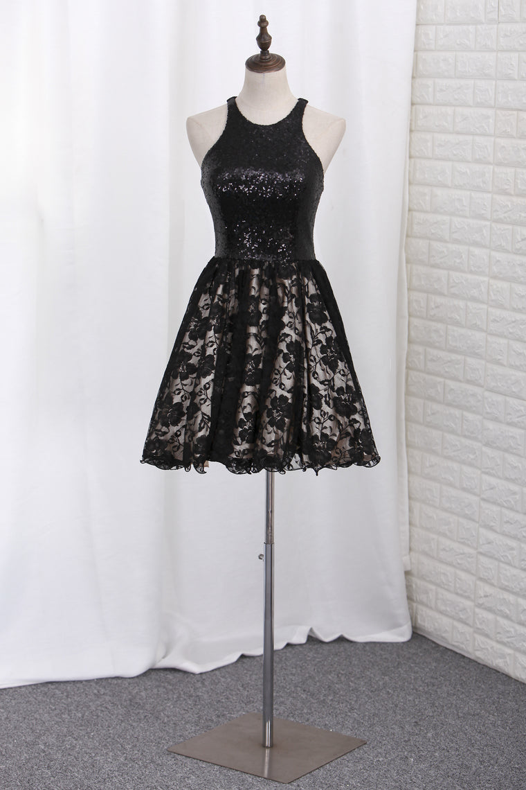 2024 Homecoming Dresses A Line Scoop Sequin&Lace Short/Mini