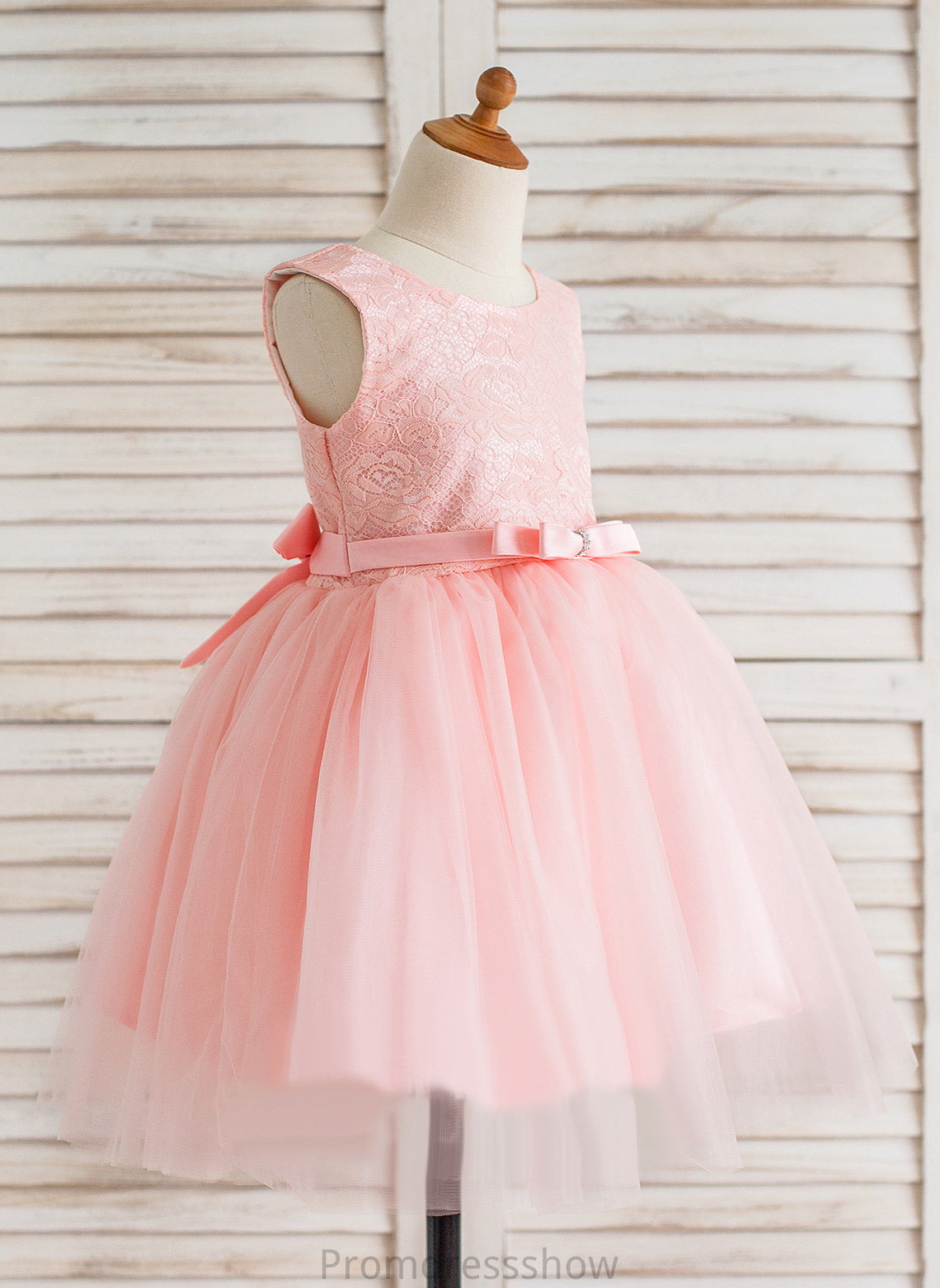 Tulle/Lace Flower Tiffany Ball-Gown/Princess - Scoop Neck Dress Bow(s) Sleeveless Girl With Knee-length Flower Girl Dresses