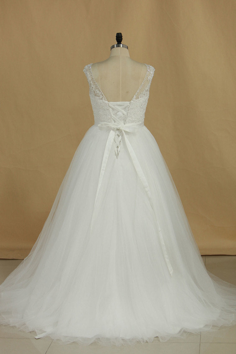 2024 A Line Wedding Dresses Scoop With Applique And Sash Organza