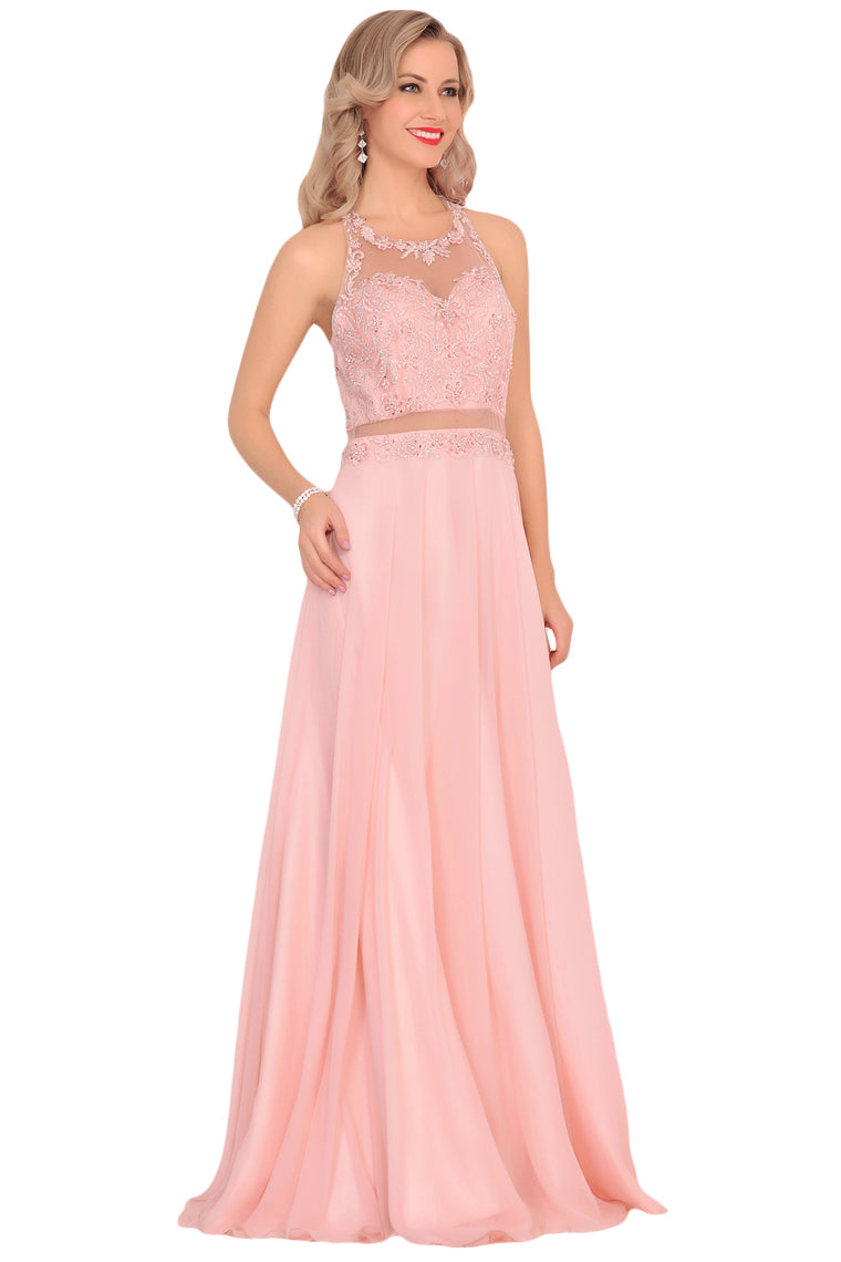 2024 Chiffon Halter Open Back Prom Dresses With Beads And Embroidery A Line