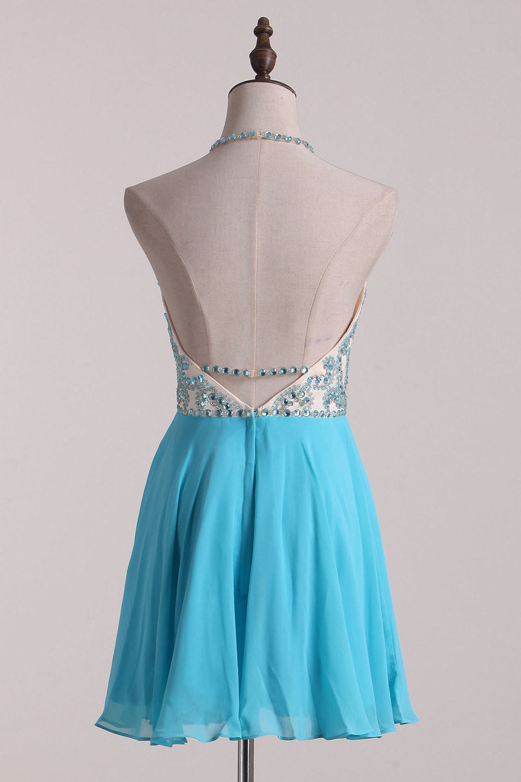 2024 Halter A-Line Chiffon Homecoming Dresses Short/Mini Two-Tone