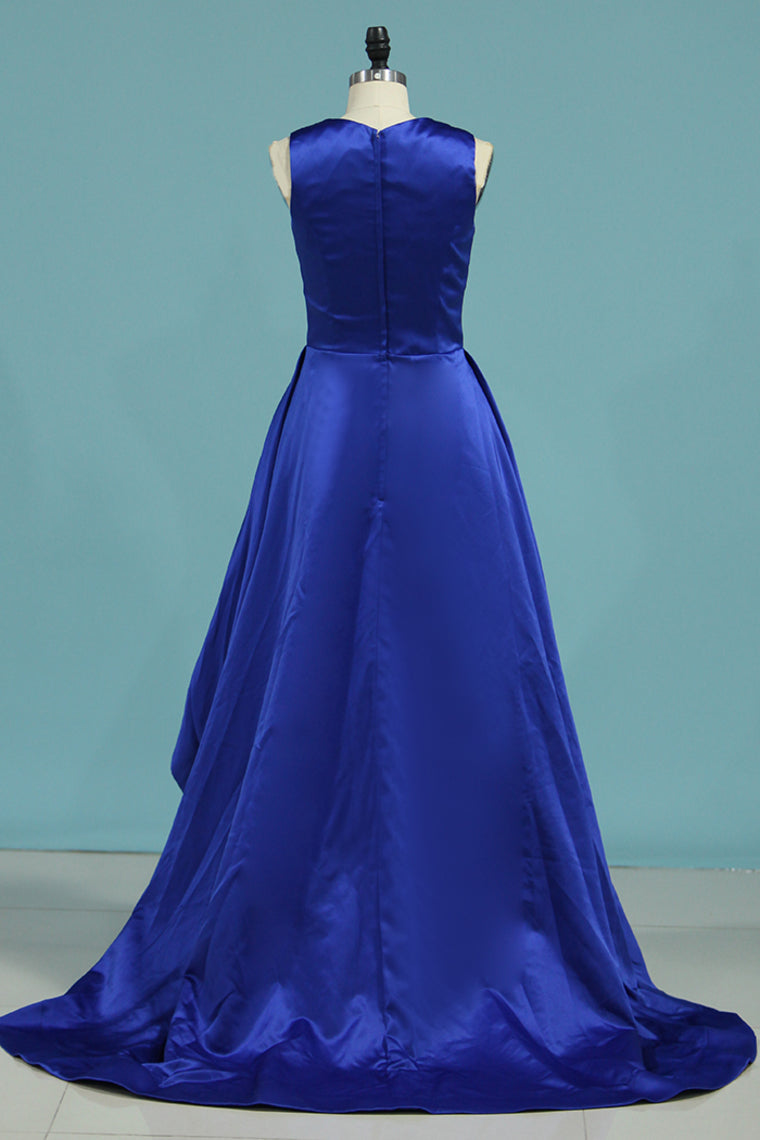 2024 Asymmetrical Scoop Prom Dresses A Line Satin Zipper Up