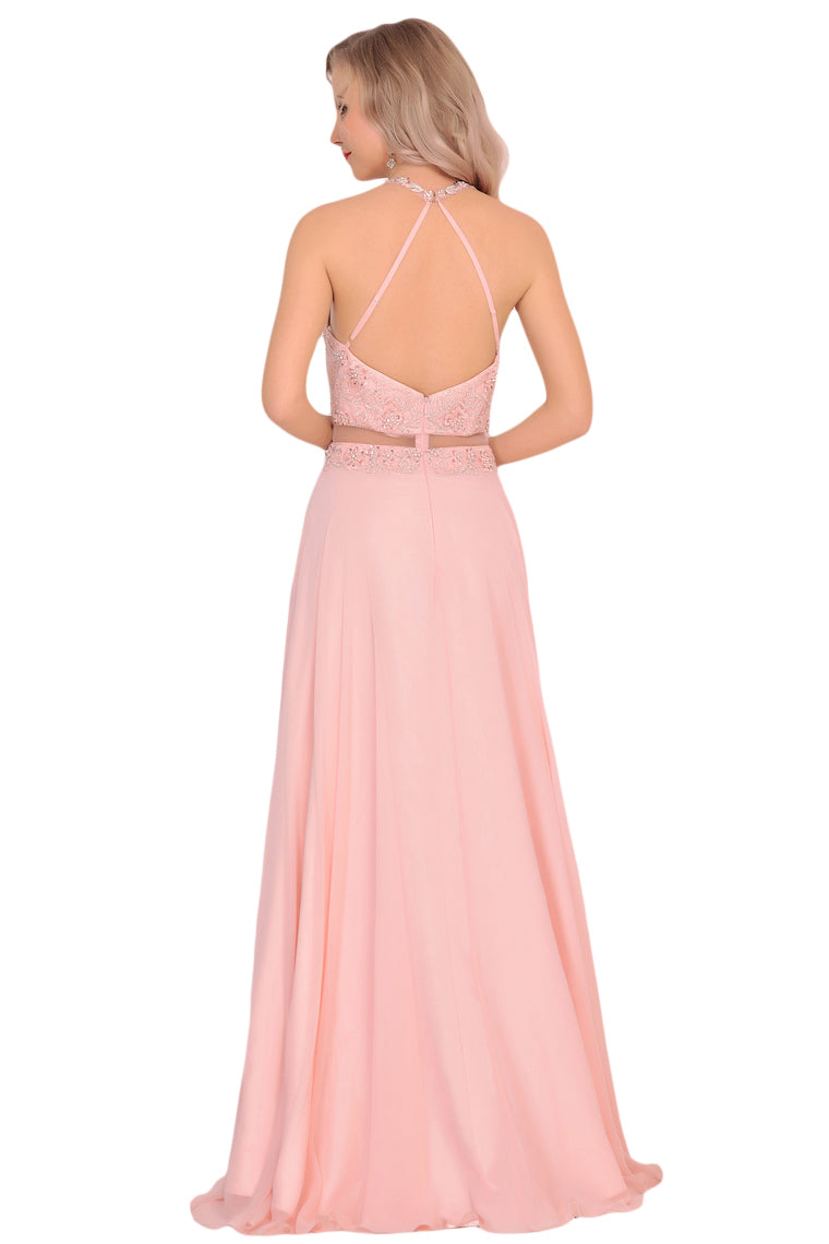 2024 Chiffon Halter Open Back Prom Dresses With Beads And Embroidery A Line