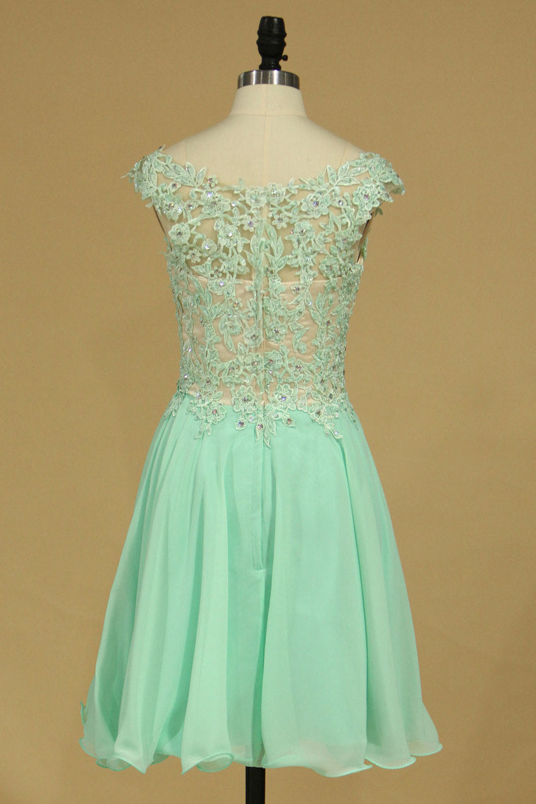 2024 Homecoming Dresses A Line Scoop Chiffon With Applique And Beads