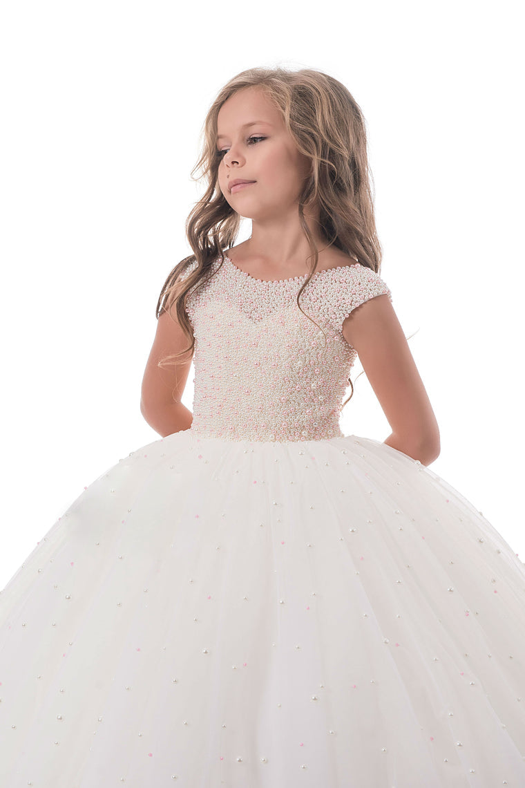 2024 New Arrival Flower Girl Dresses Ball Gown Scoop Tulle With Beads Floor Length