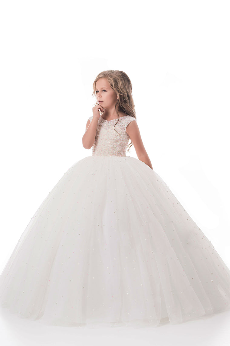 2024 New Arrival Flower Girl Dresses Ball Gown Scoop Tulle With Beads Floor Length